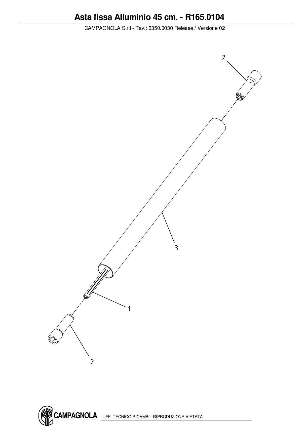 R165.0104_Asta fissa Alluminio 45 cm.